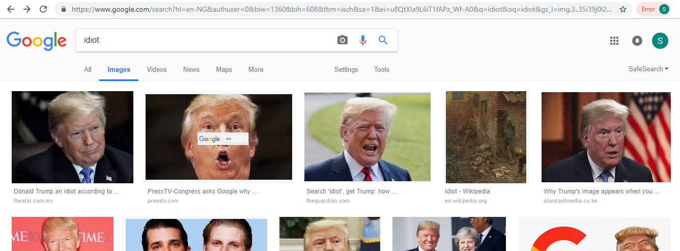 President Donald Trump Tops Google Image Search For "Idiot"